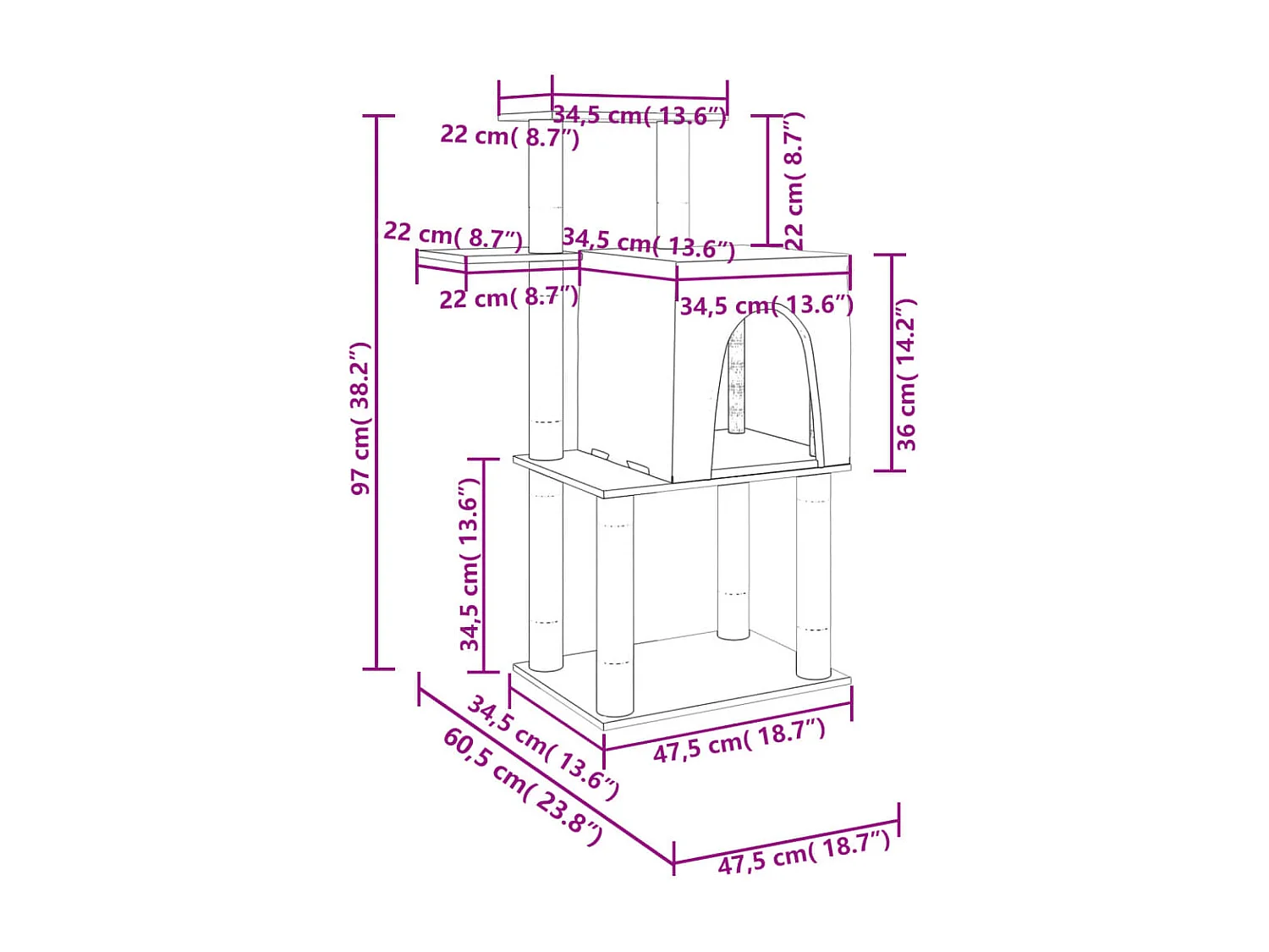 Arbre à chat avec griffoirs en sisal crème 97 cm