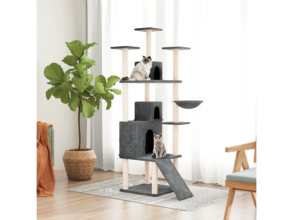 Arbre à chat avec griffoirs en sisal Gris foncé 175 cm