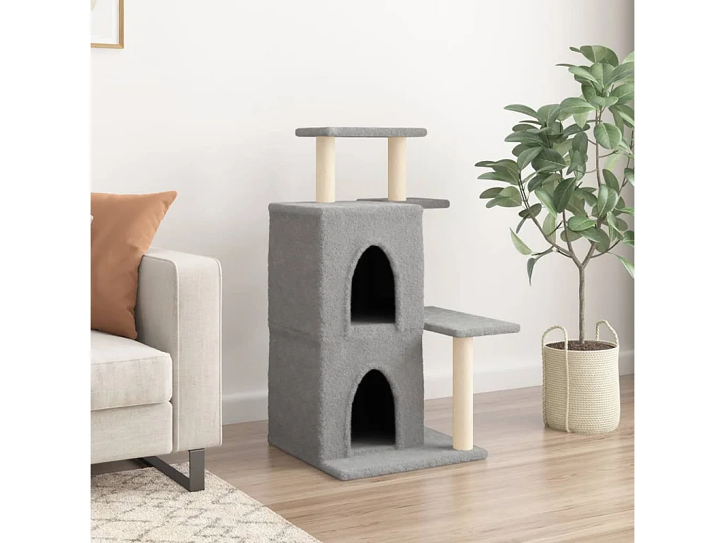 Rascador para gatos con postes de sisal gris claro 97 cm