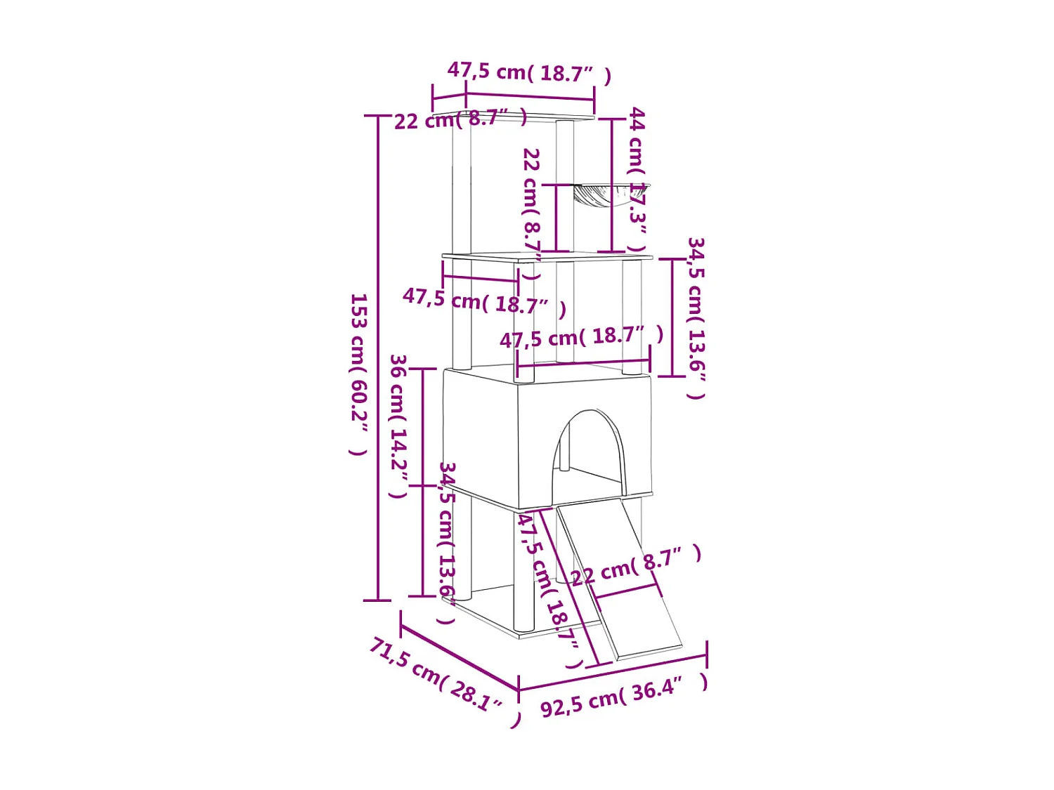 Árvore para gatos com postes arranhadores sisal 153 cm cor creme
