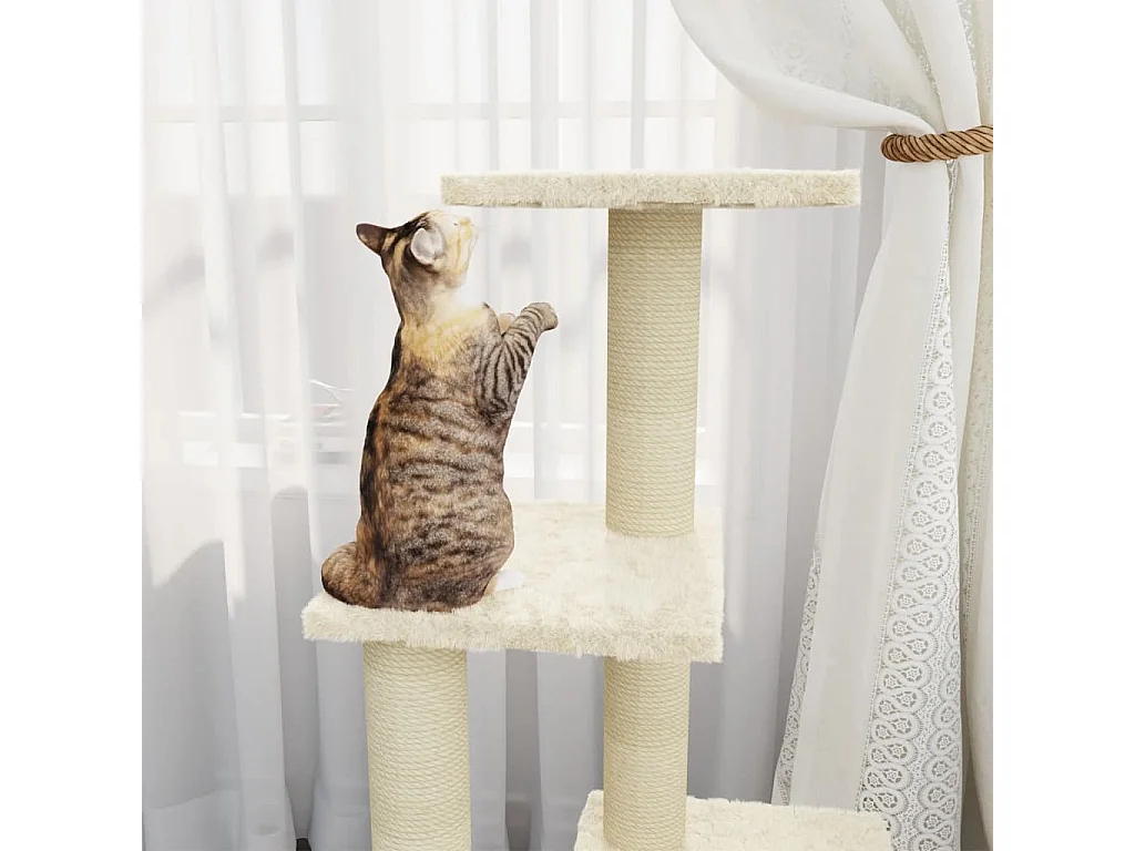 Rascador para gatos con postes de sisal color crema 92 cm