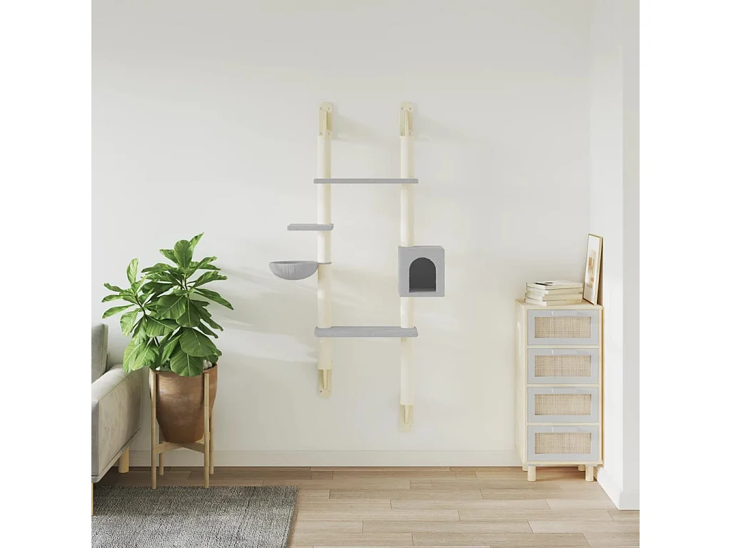 Arbre à chat mural avec griffoir gris clair 180 cm