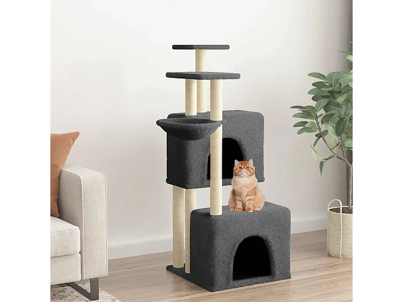 Árvore para gatos com postes arranhadores sisal 122cm cinza-escuro