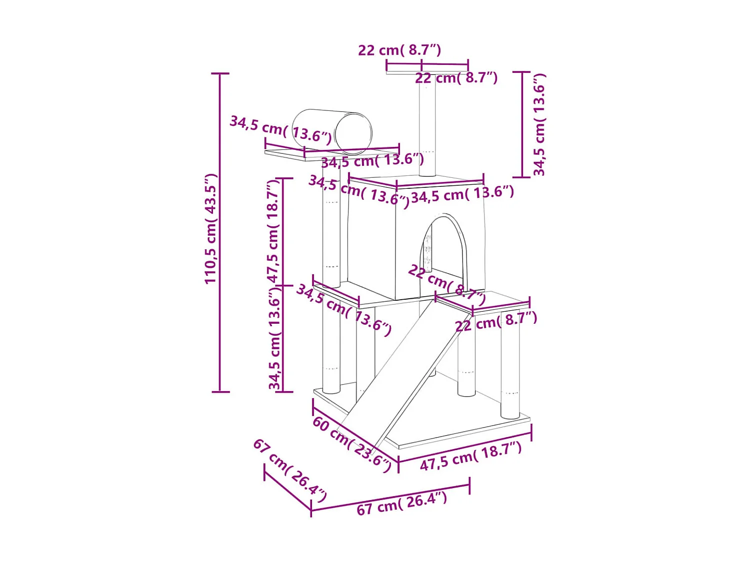 Arbre à chat avec griffoirs en sisal gris clair 110,5 cm