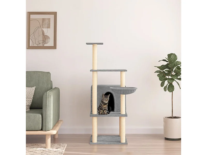 Arbre à chat avec griffoirs en sisal gris clair 132 cm