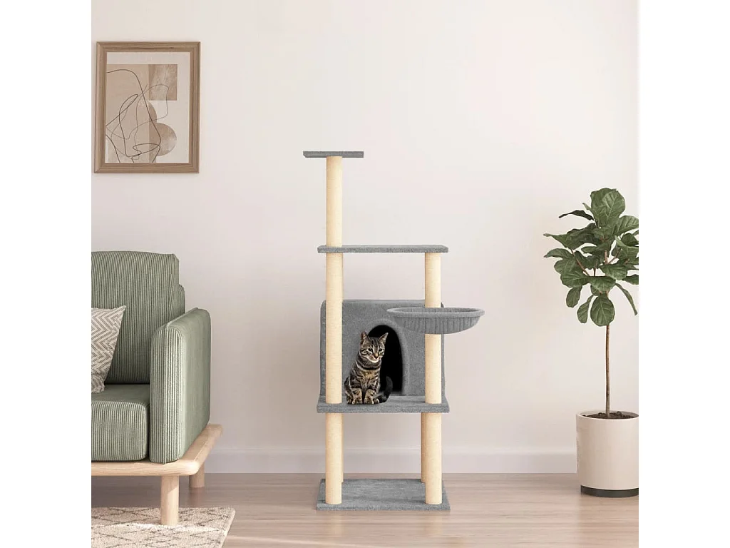 Arbre à chat avec griffoirs en sisal gris clair 132 cm