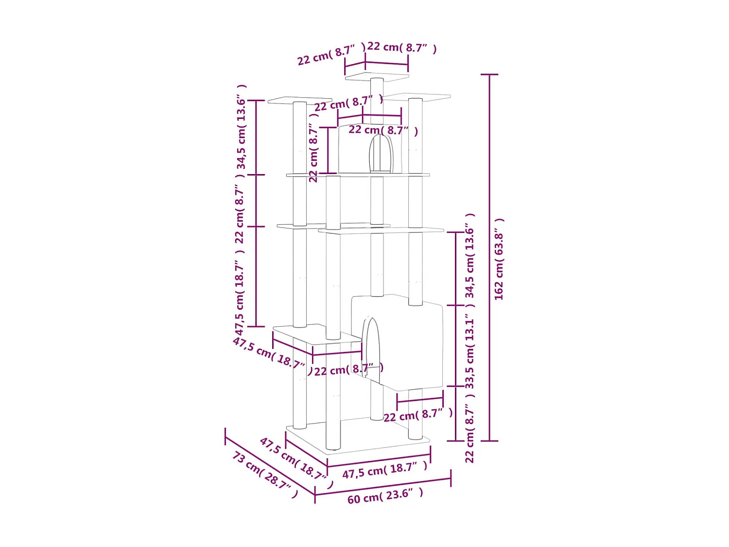 Arbre à chat avec griffoirs en sisal Gris foncé 162 cm