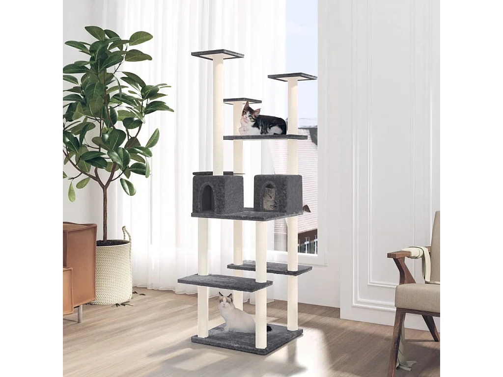 Arbre à chat avec griffoirs en sisal Gris foncé 167 cm