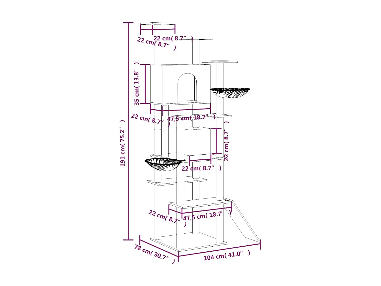 Rascador para gatos con postes de sisal crema 191 cm