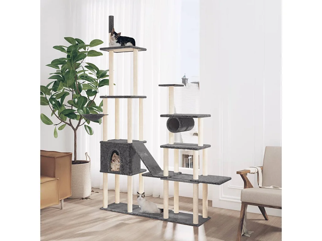 Arbre à chat avec griffoirs en sisal Gris foncé 279 cm