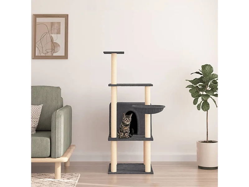 Arbre à chat avec griffoirs en sisal gris foncé 132 cm