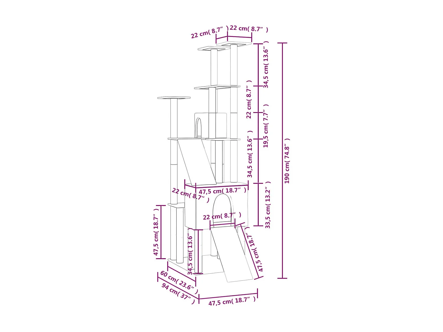 Arbre à chat avec griffoirs en sisal Gris clair 190 cm