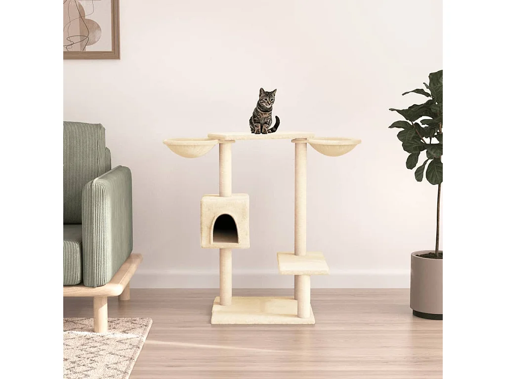 Arbre à chat avec griffoirs crème 82 cm