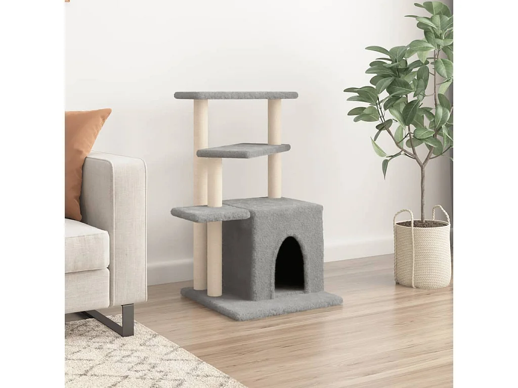 Rascador para gatos con postes de sisal gris claro 83,5 cm