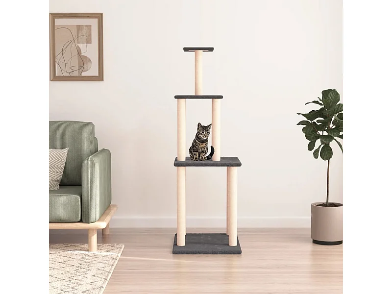 Arbre à chat avec griffoirs en sisal gris foncé 149 cm