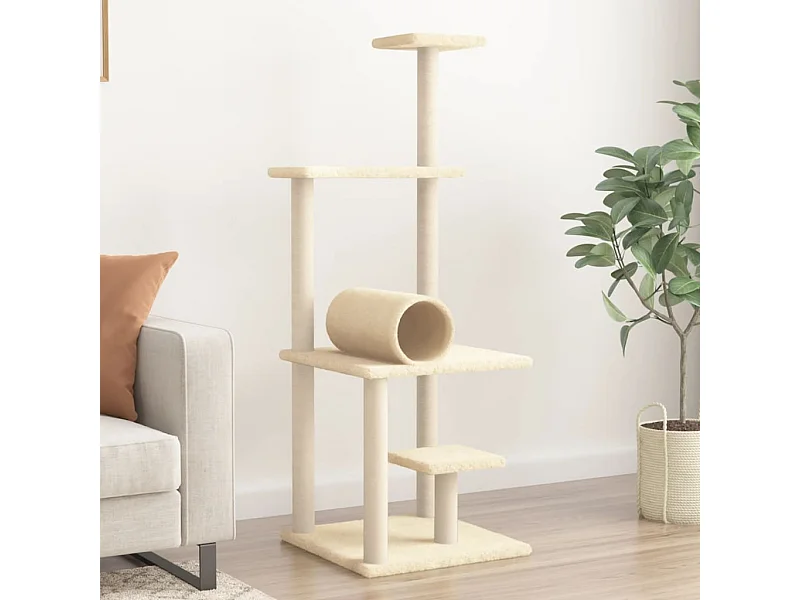 Arbre à chat avec griffoirs en sisal crème 136 cm