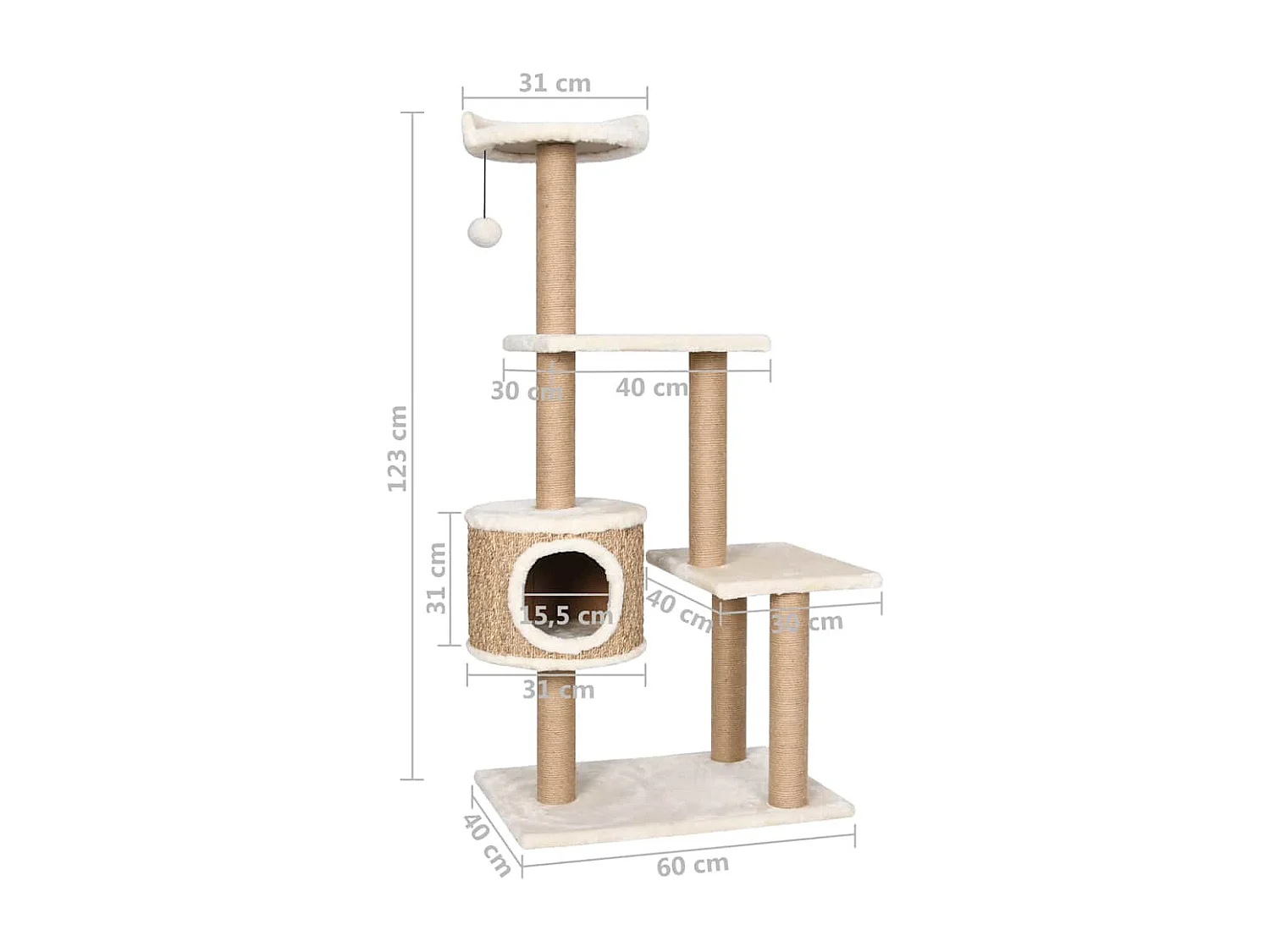 Árbol para gatos con poste rascador 123 cm hierba marina