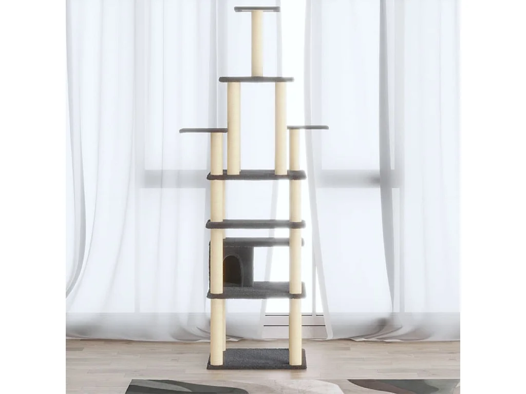 Arbre à chat avec griffoirs en sisal Gris foncé 183 cm