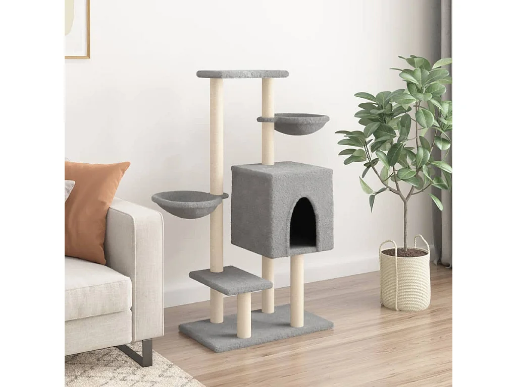 Rascador para gatos con postes de sisal gris claro 117 cm