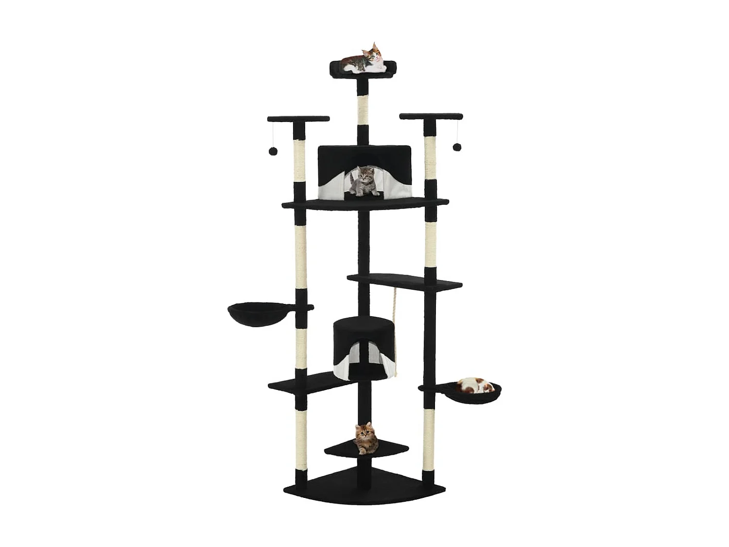 Arbre à chat avec griffoirs en sisal 203 cm noir et blanc