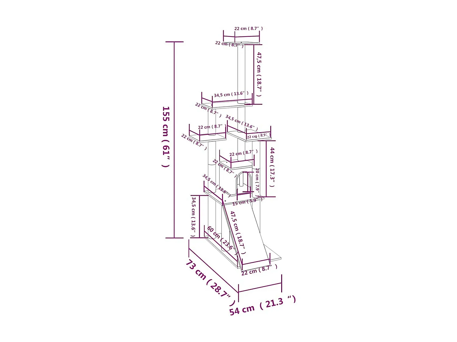 Arbre à chat avec griffoirs en sisal Gris clair 155 cm