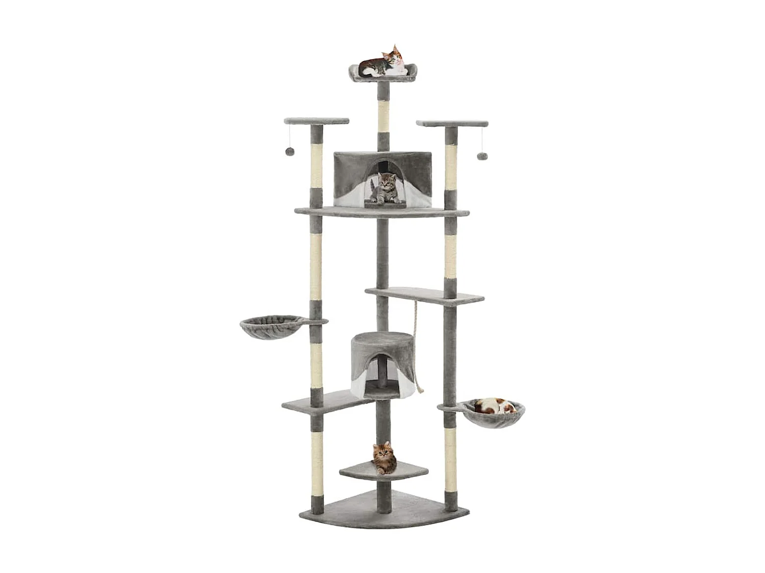 Rascador para gatos con poste de sisal 203 cm gris y blanco