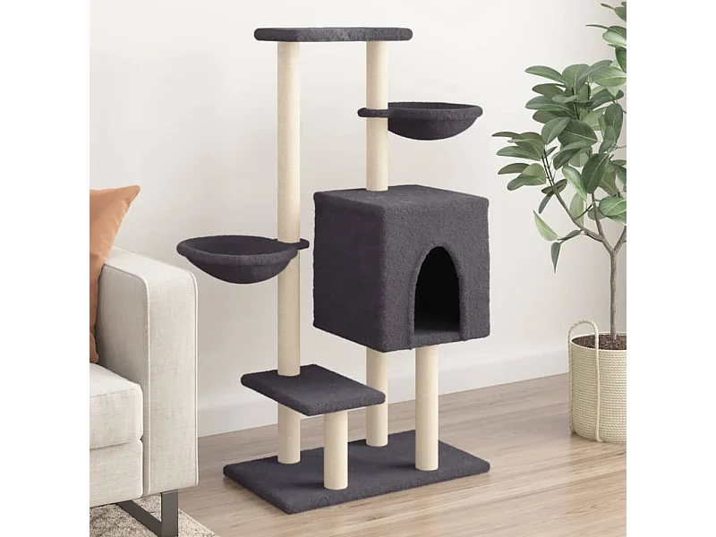 Rascador para gatos con postes de sisal gris oscuro 117 cm