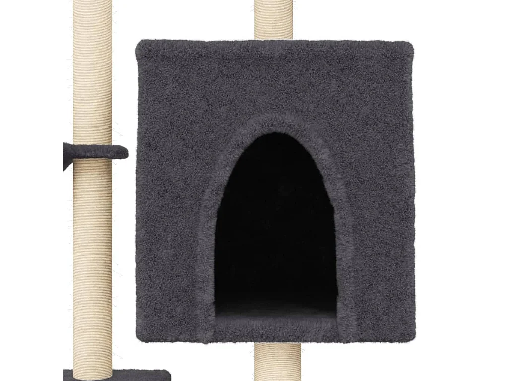 Rascador para gatos con postes de sisal gris oscuro 117 cm