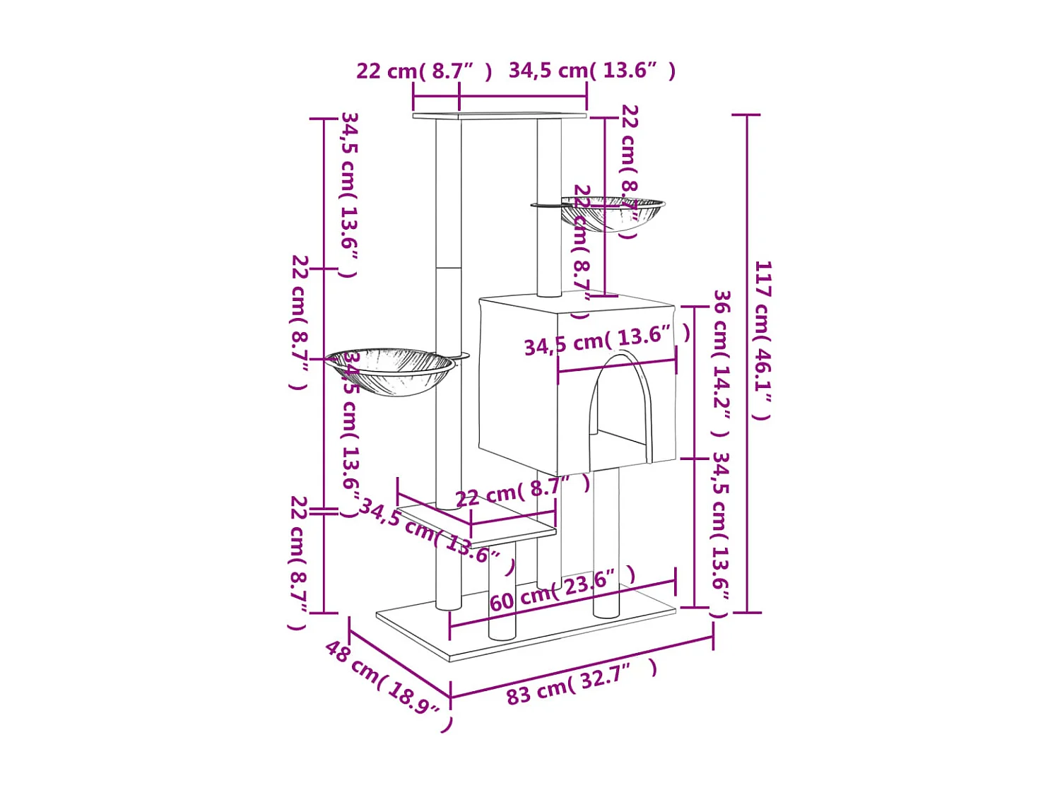 Arbre à chat avec griffoirs en sisal gris foncé 117 cm