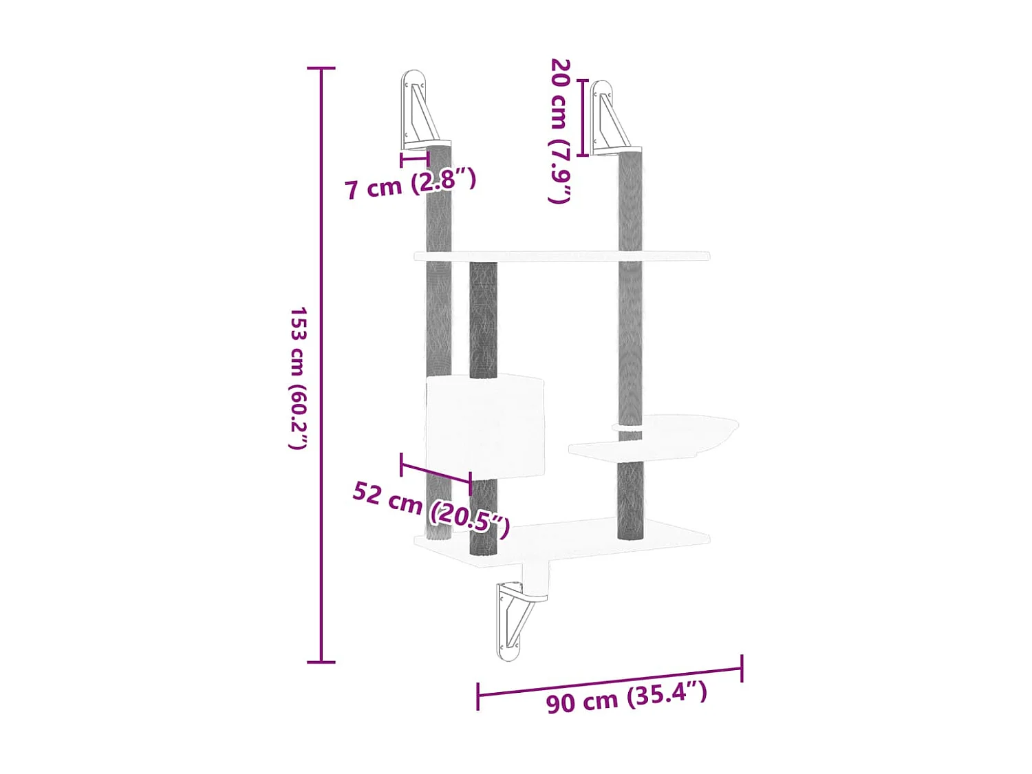 Árbol rascador para gatos de pared gris claro 153 cm