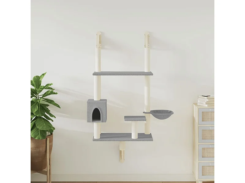 Arbre à chat mural avec griffoir gris clair 153 cm
