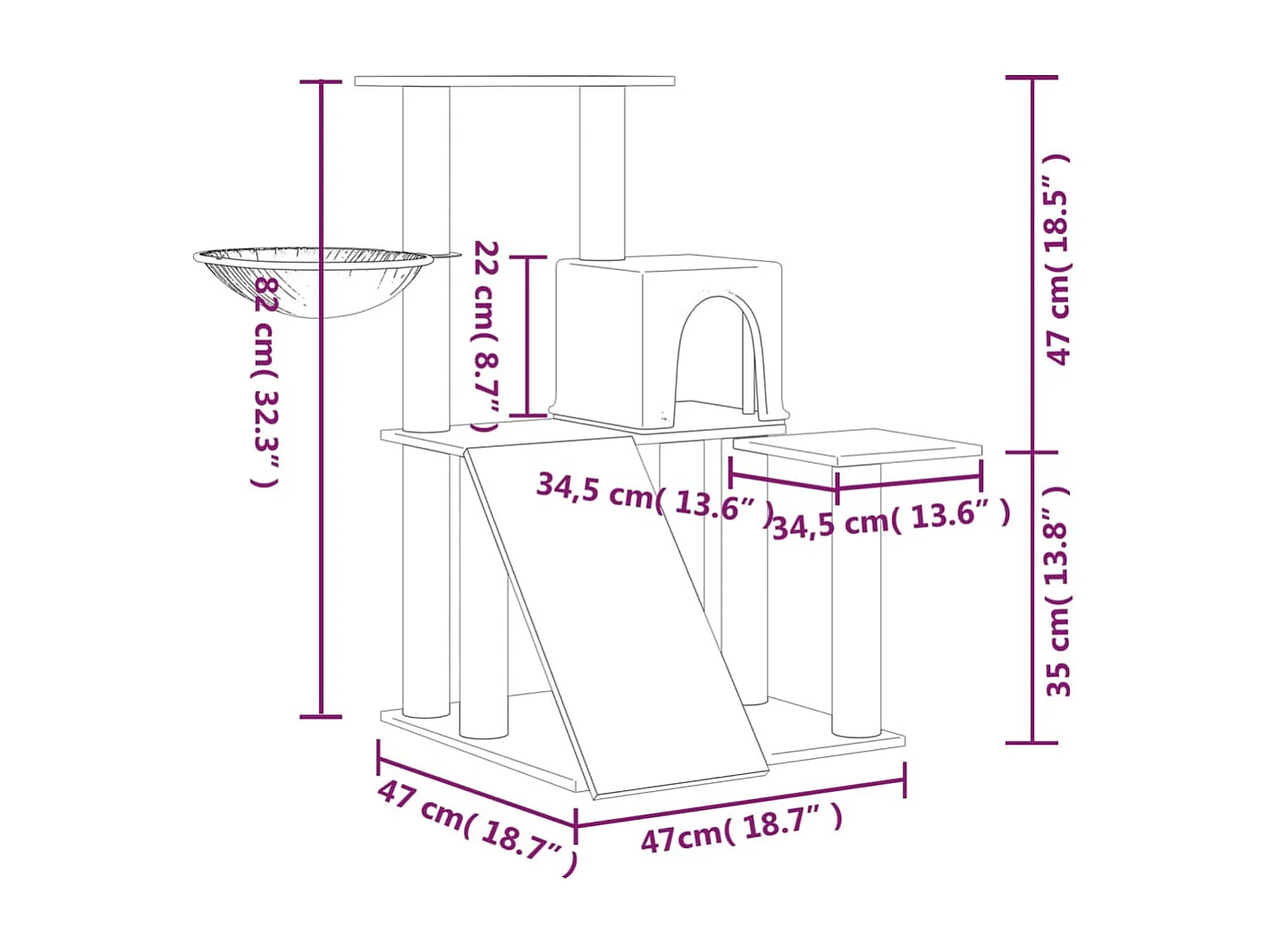 Arbre à chat avec griffoirs en sisal Gris foncé 82 cm