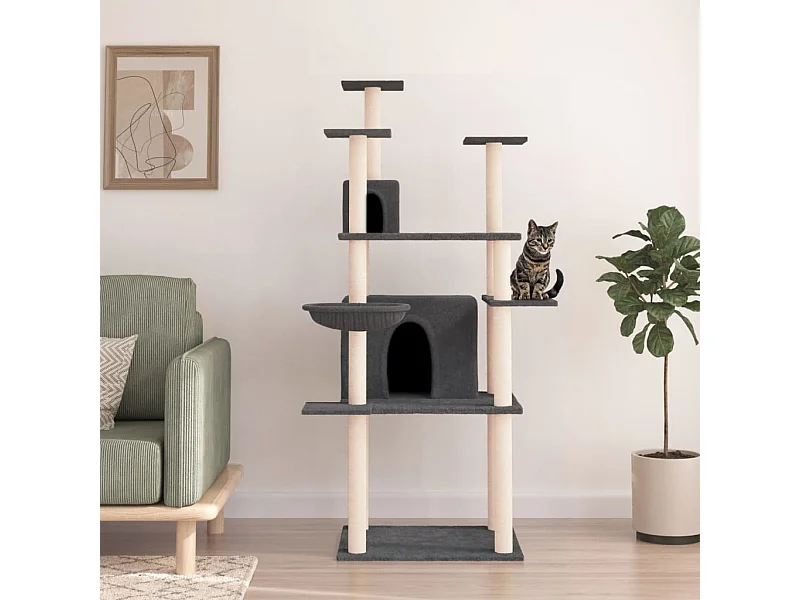 Arbre à chat avec griffoirs en sisal Gris foncé 166 cm