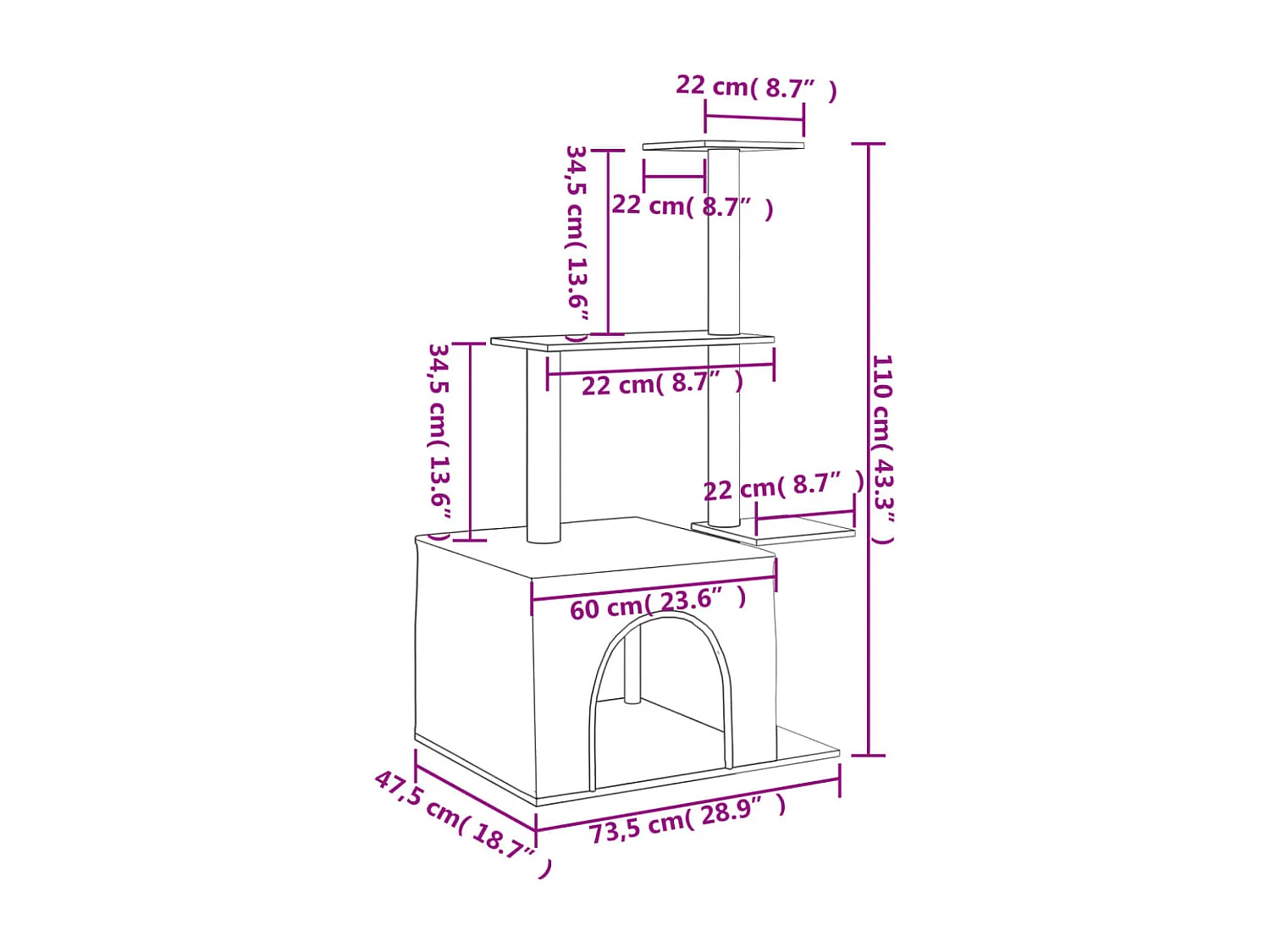 Arbre à chat avec griffoirs en sisal crème 110 cm