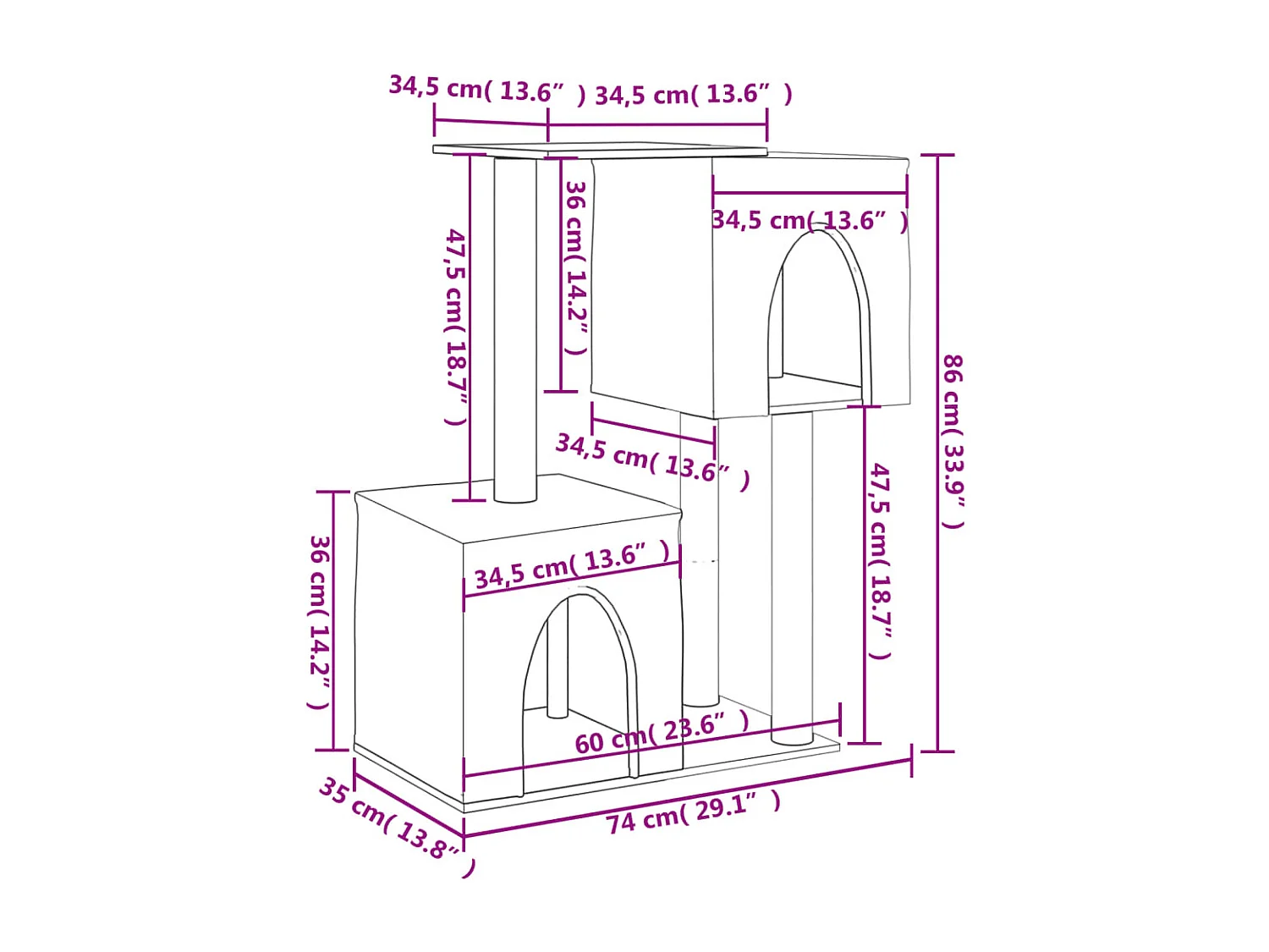 Rascador para gatos con postes de sisal gris claro 86 cm
