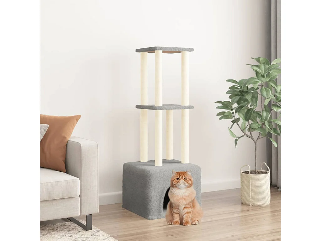 Rascador para gatos con postes de sisal gris claro 133,5 cm