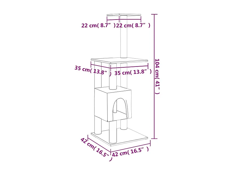 Árvore para gatos com postes arranhadores sisal 104 cm cor creme