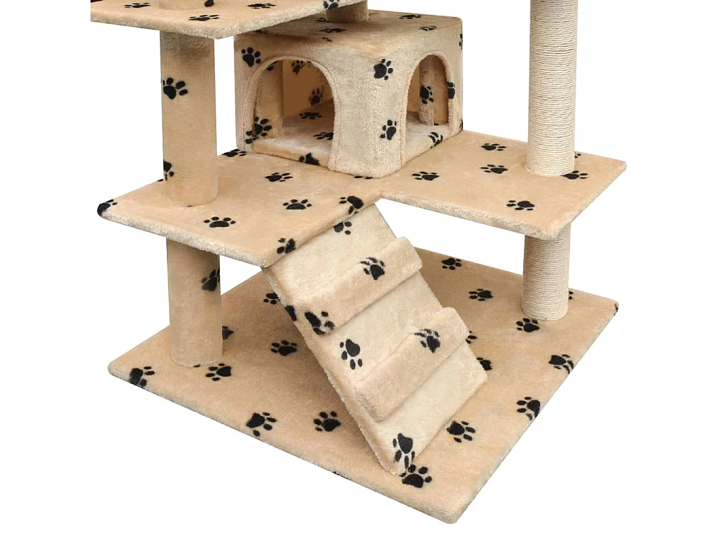 Arbre à chat et griffoir Sisal 125cm Empreintes de pattes Beige