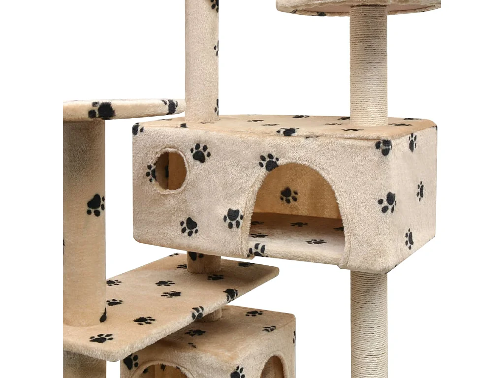 Arbre à chat et griffoir Sisal 125cm Empreintes de pattes Beige