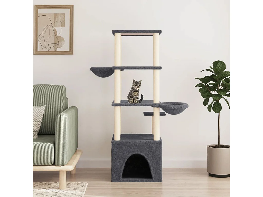 Arbre à chat avec griffoirs en sisal gris foncé 147 cm