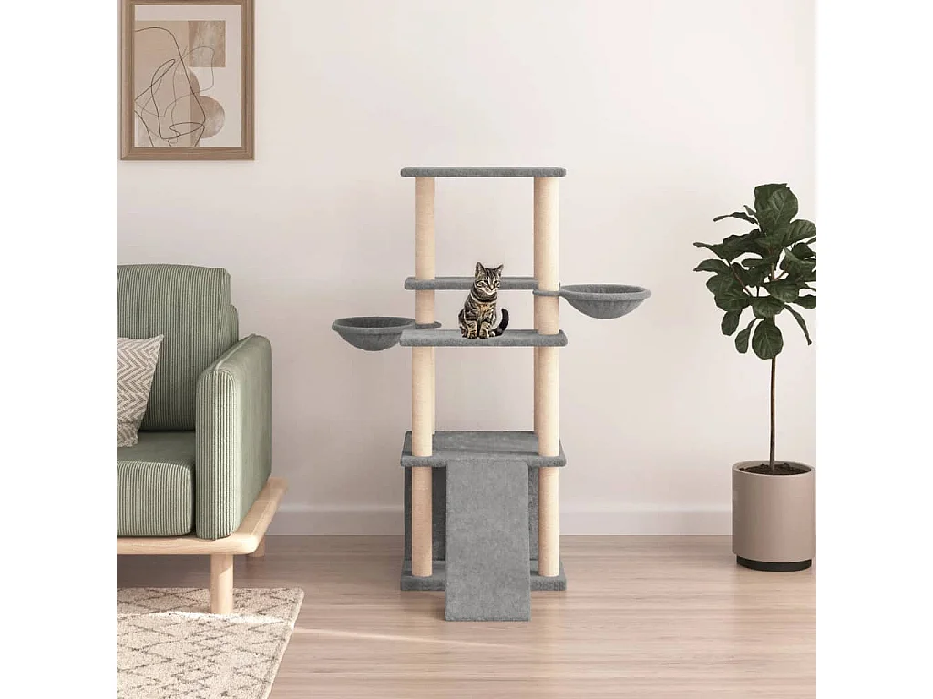 Arbre à chat avec griffoirs en sisal gris clair 133 cm