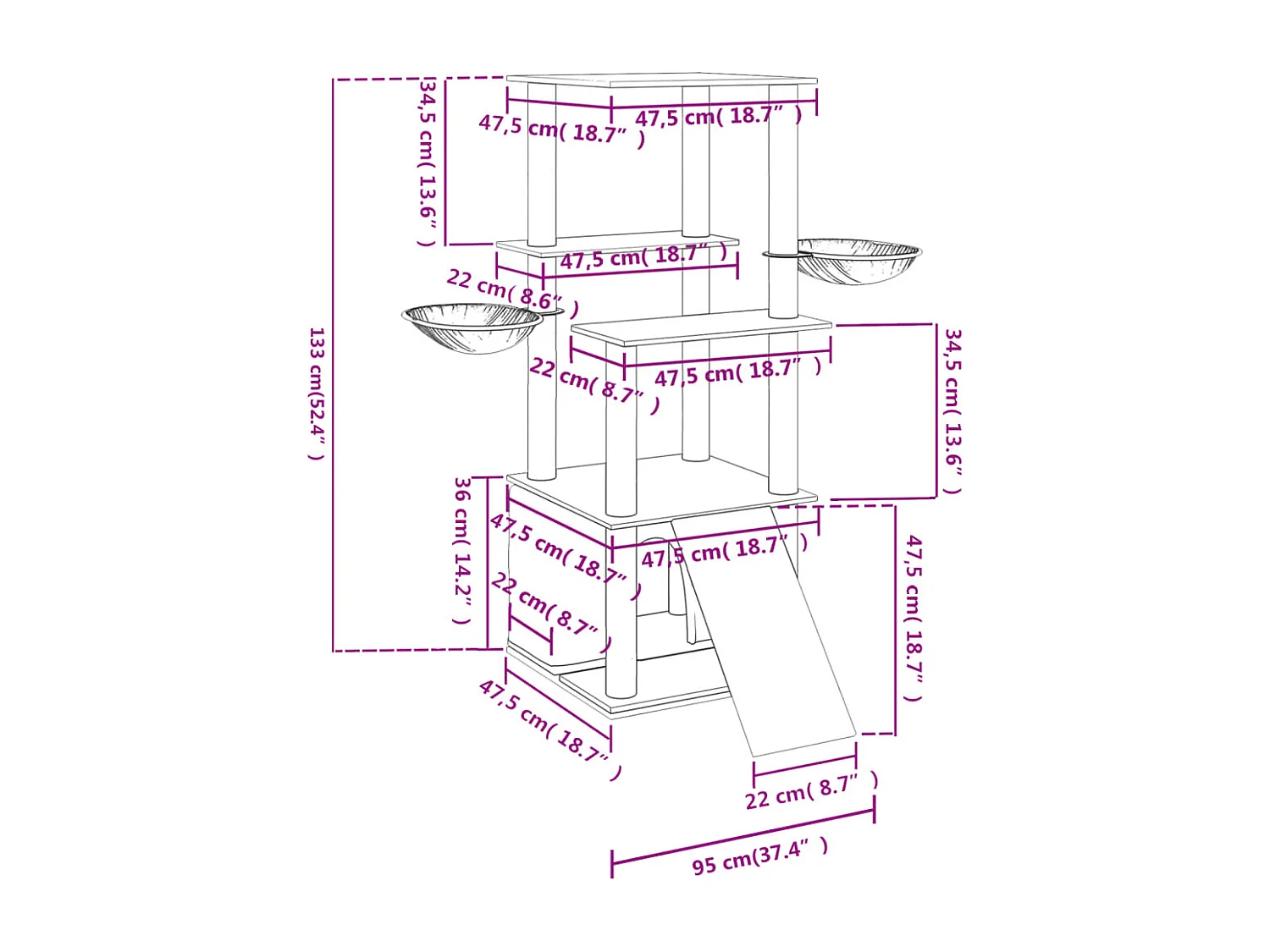 Arbre à chat avec griffoirs en sisal gris clair 133 cm