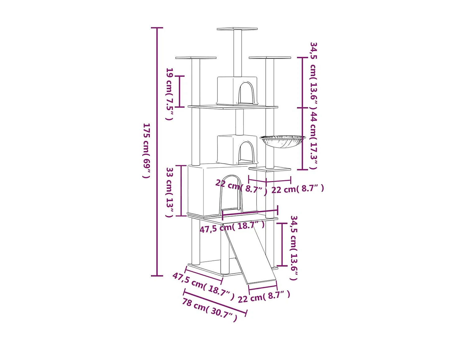 Arbre à chat avec griffoirs en sisal Gris clair 175 cm