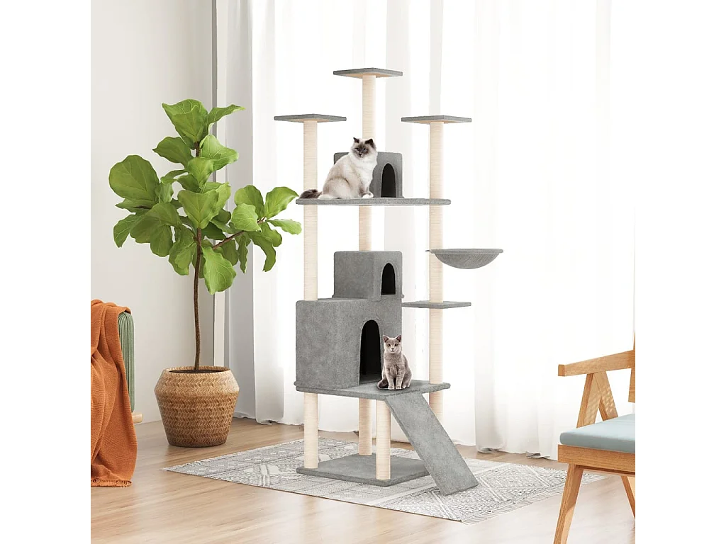 Arbre à chat avec griffoirs en sisal Gris clair 175 cm
