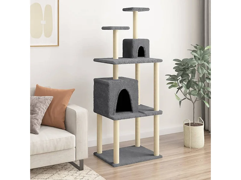 Rascador para gatos con postes de sisal gris oscuro 167 cm
