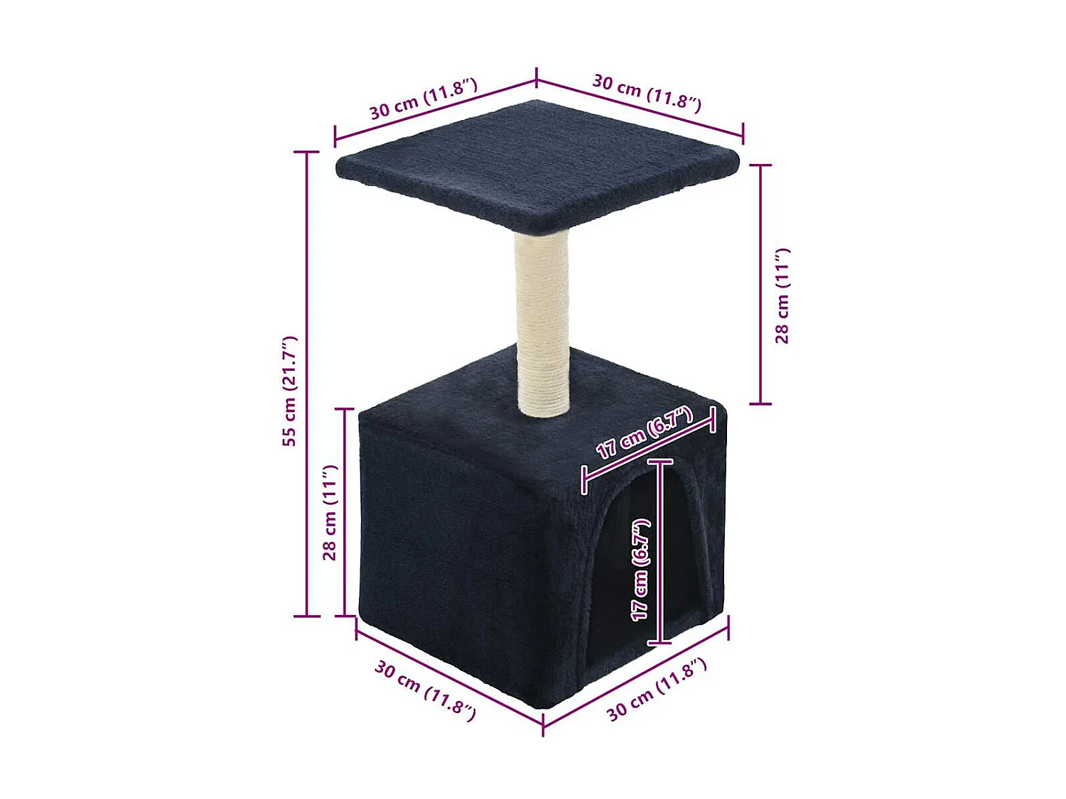 Arbre à chat avec griffoir en sisal 55 cm Bleu foncé