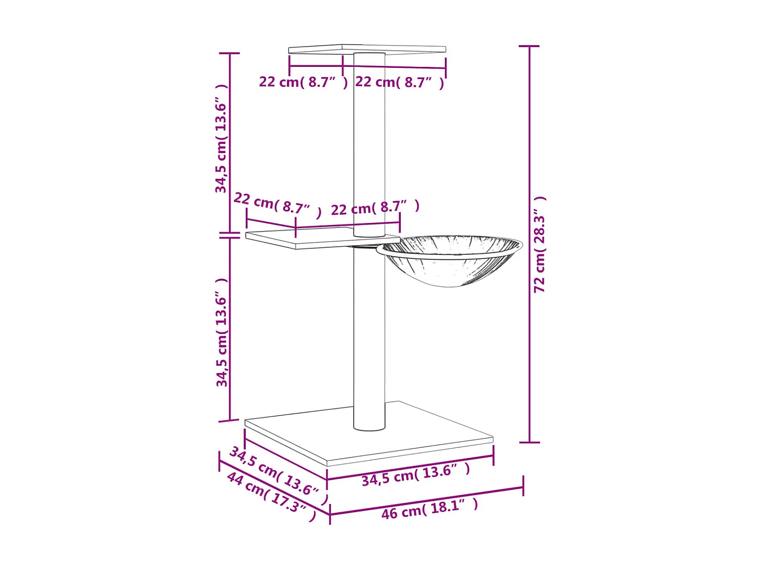 Rascador para gatos con postes de sisal color crema 72 cm