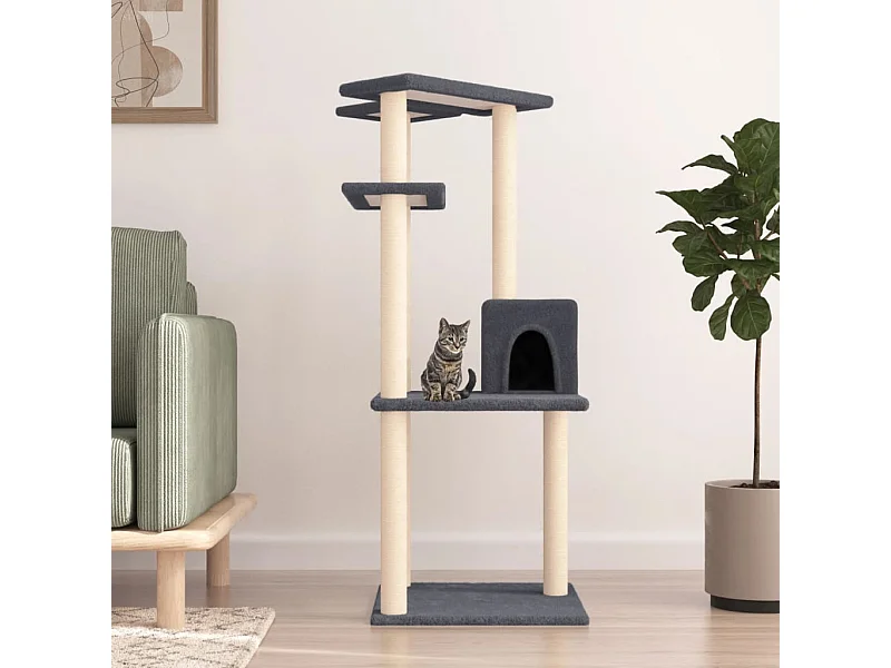Arbre à chat avec griffoirs en sisal gris foncé 123 cm