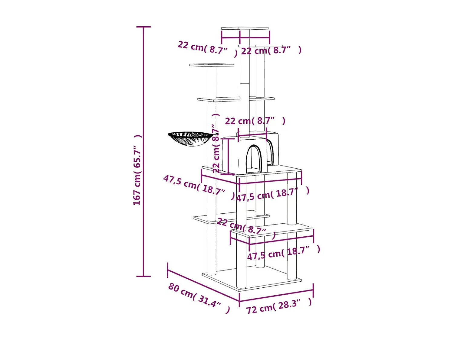 Arbre à chat avec griffoirs en sisal Gris clair 167 cm