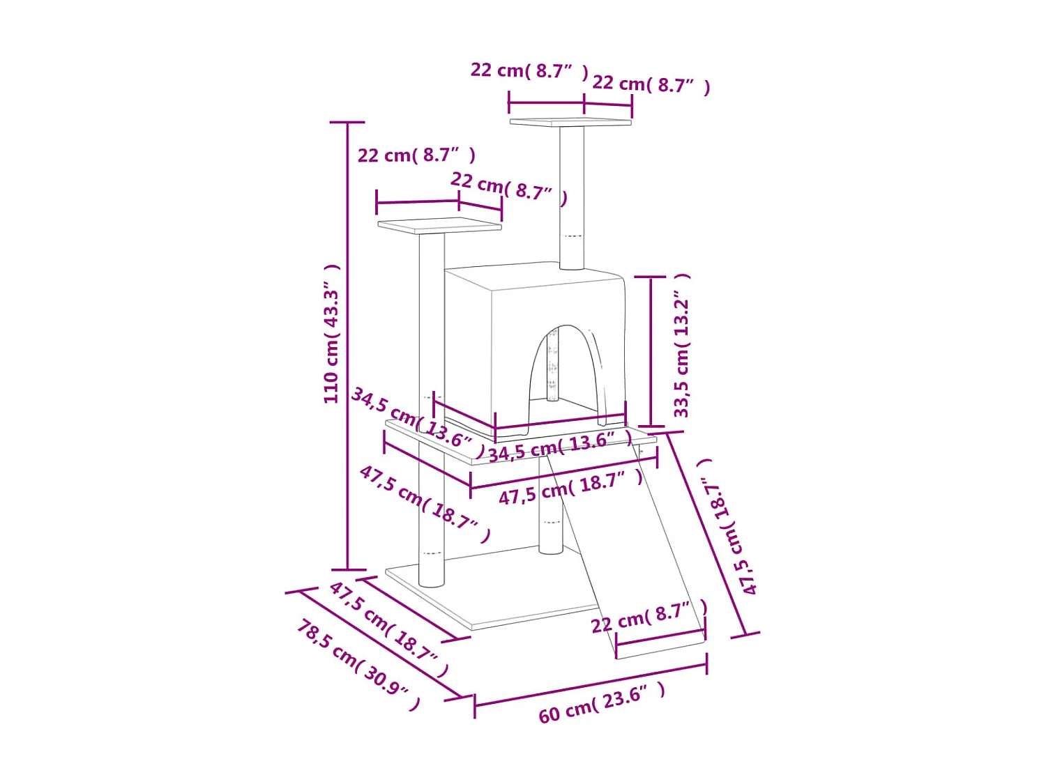 Rascador para gatos con postes de sisal color crema 110 cm